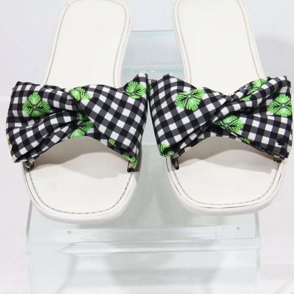 Kate Spade Bikini Slides sz 7.5 Women Flat Sandals Gingham Plaid Bow - Picture 6 of 12
